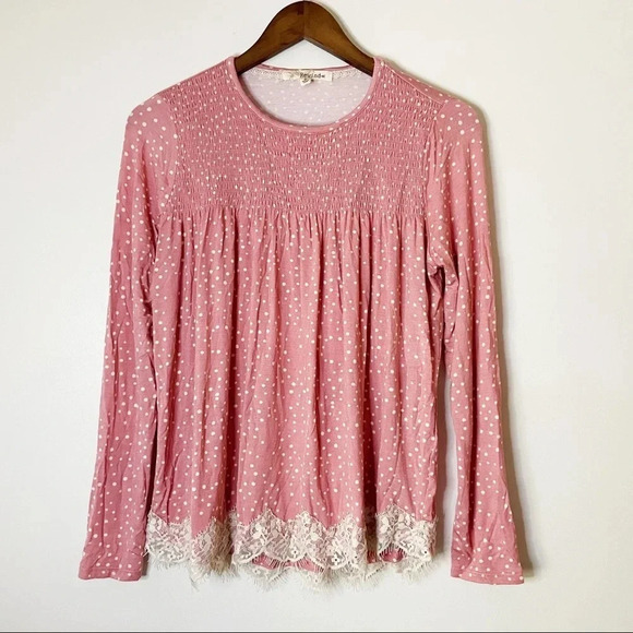Rewind Lace Polka Dot Babydoll Top Pink Small Boho Chic Romantic Feminine - Picture 8 of 8